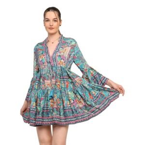 KE Kanha Exports Women Dress | Beach wear Dress for Women| Latest Stylish | Dresses for Woman | Summer Outfit | Unique Border Design Tassel Stretchable with Adjustable Drawstring fit and Flare