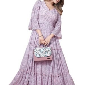 Odd by Chansi Trendz Women's Purple Georgette V-Neck Flared Maxi Length Indo-Western Gown